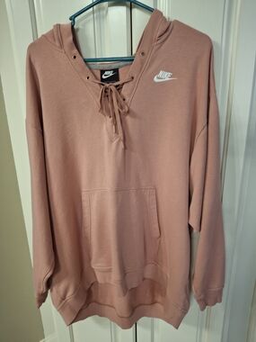Nike Women's Pink Lace-Up Hoodie Sweatshirt